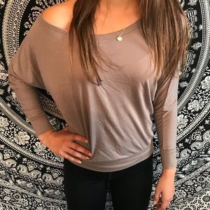 On or off the shoulder light purple shirt